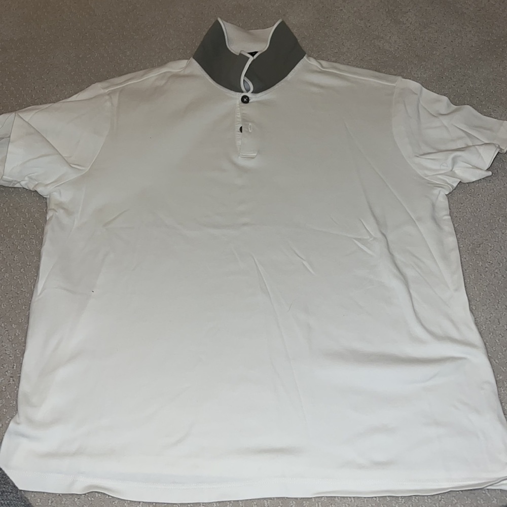 White mens Theory polo with accent collar